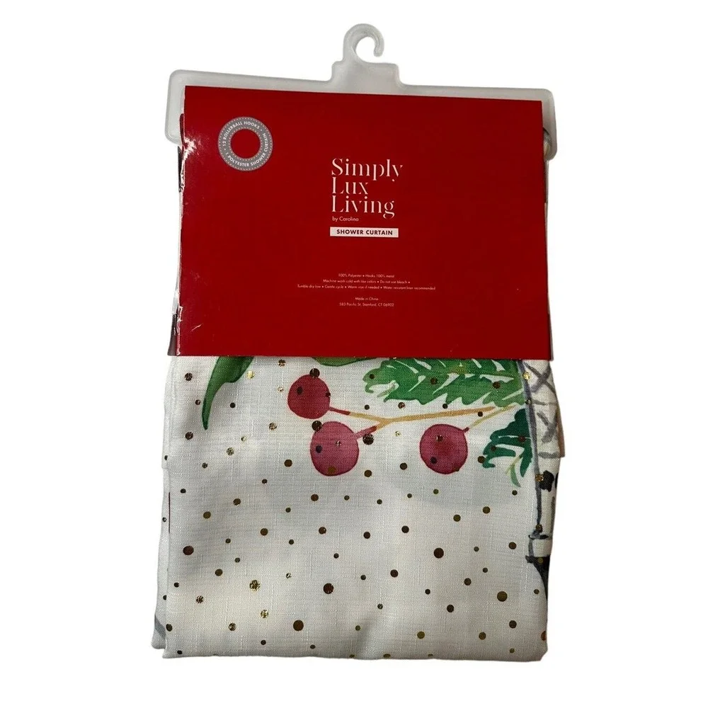 NEW Simply Lux Living Eiffel Tower Christmas Fabric Shower Curtain with‎ Hooks